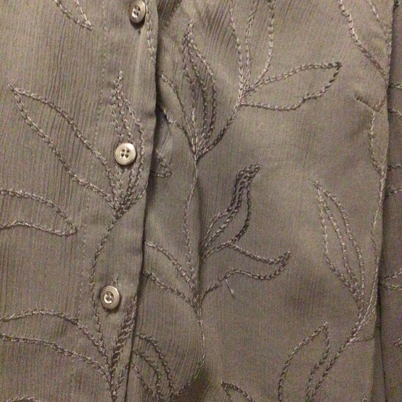 Womens Evan-Picone Button Up Embroidered Sheer Long Sleeve - Picture 4 of 7